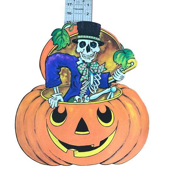 Vintage Halloween Skeleton Pumpkin Die Cut Decoration 17" MCM Style 1990s - Picture 3 of 4